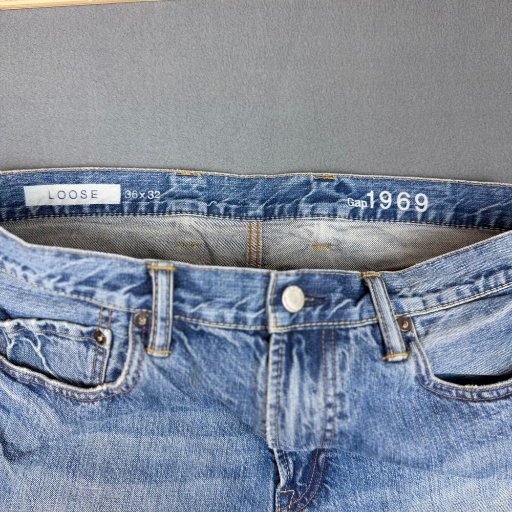 Gap 1969 Loose Fit Mens Jeans 36x32 Light Wash‎ Blue 100% Cotton Denim Skater - Picture 5 of 9